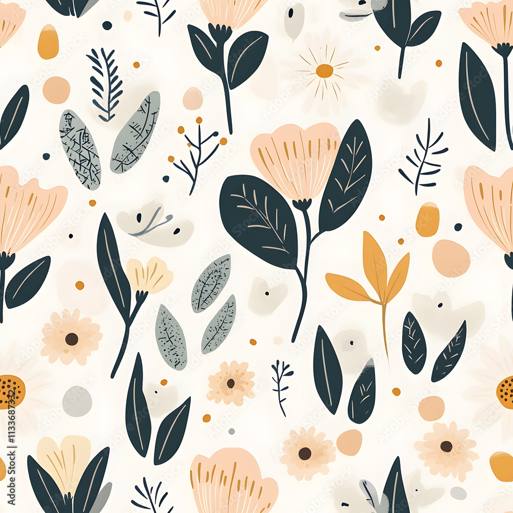 floral flower and leaf elements modern doodle illustrator seamless pattern for wallpaper or background floral flower and leaf elements modern doodle illustrator seamless pattern for wallpaper or background