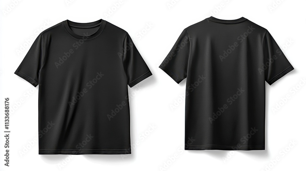 Isolated mockup design featuring a black T-shirt on a white background. Isolated mockup design featuring a black T-shirt on a white background.