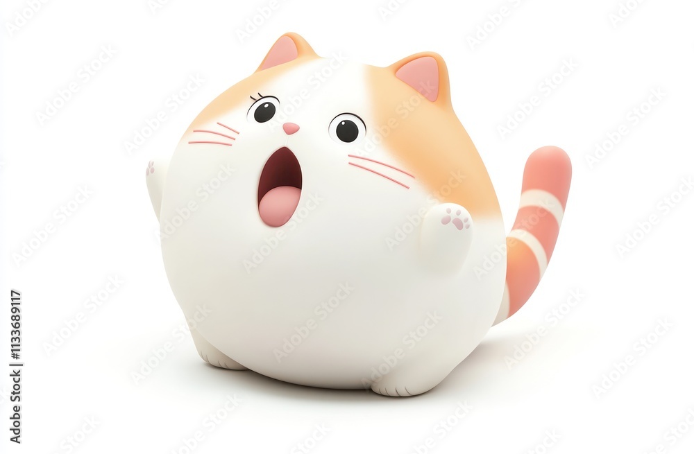 Adorable 3D render of a chubby surprised cat. Adorable 3D render of a chubby surprised cat.