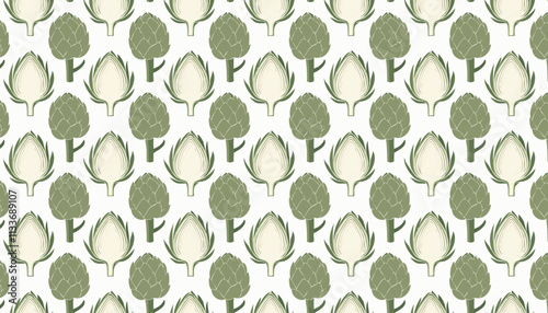Artichoke seamless pattern. Hand drawn artichoke vegetables background.