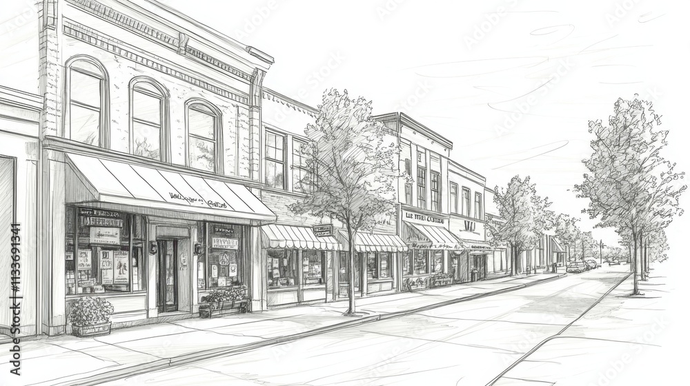 Fototapeta premium Vintage Charm: Illustrated Historic Storefronts in the Midwest