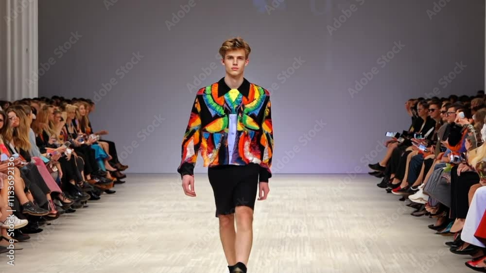 Fashion model walking on a fashion show runway