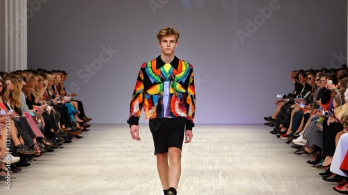 Fashion model walking on a fashion show runway