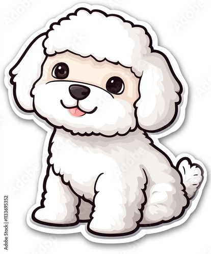 Adorable cartoon white poodle puppy sitting.