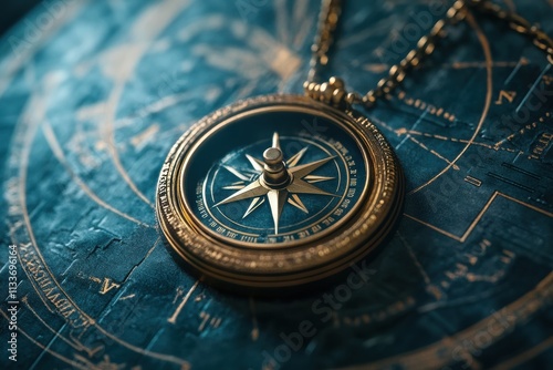 A vintage compass rests on a detailed map, symbolizing the direction toward justice and ethical standards in AI development and implementation. Generative AI
