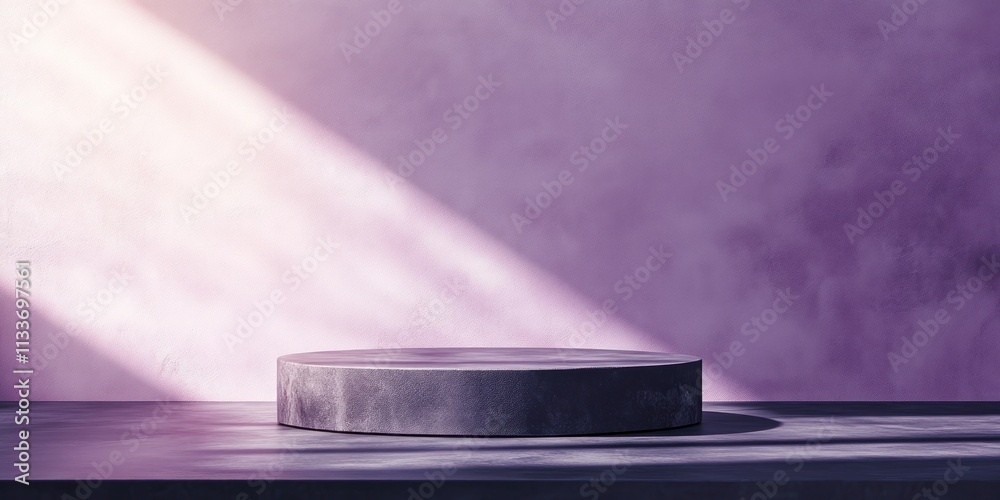 Purple wall background with round marble podium. Purple wall background with round marble podium.