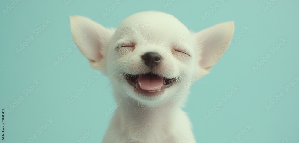 Happy white chihuahua puppy with eyes closed, smiling. Happy white chihuahua puppy with eyes closed, smiling.