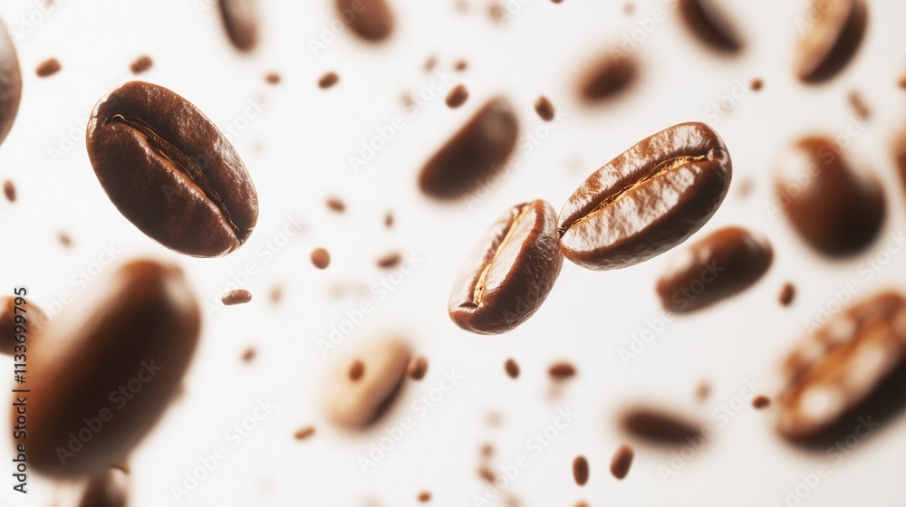Obraz premium Roasted Coffee Beans Falling Through Air