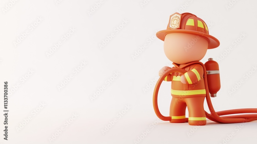 Cartoon firefighter holding hose, white background. Cartoon firefighter holding hose, white background.