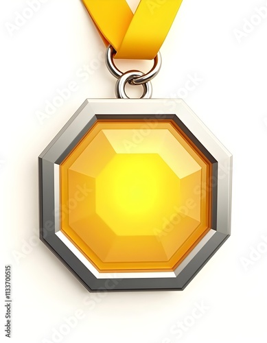 Golden Octagonal Medallion with Yellow Gemstone and Yellow Ribbon: A Symbol of Achievement and Success