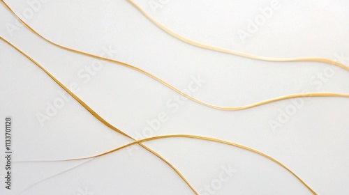 Delicate golden threads glistening on white surface abstract art minimalist design studio environment close-up view texture and light photo