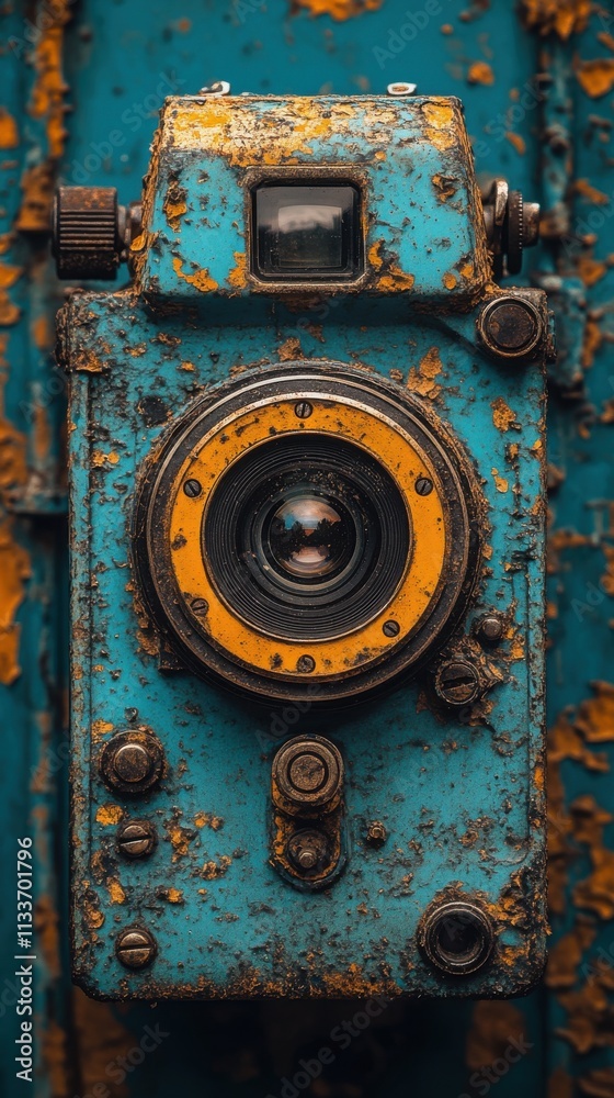 An old, weathered camera with a rusted surface, showcasing vintage photography equipment. An old, weathered camera with a rusted surface, showcasing vintage photography equipment.