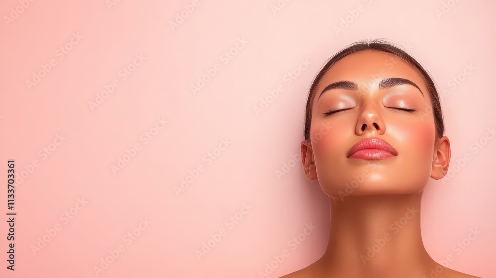 Serene woman with closed eyes, a portrait of tranquility, peace and inner harmony in soft light Serene woman with closed eyes, a portrait of tranquility, peace and inner harmony in soft light