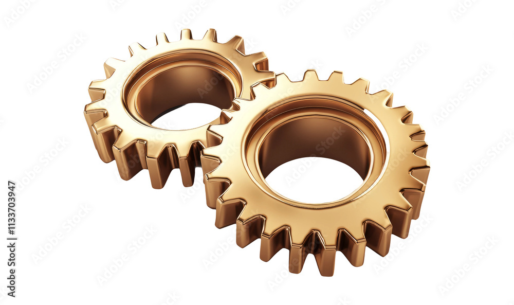 Two Golden Gears Isolated on Transparent Background Two Golden Gears Isolated on Transparent Background
