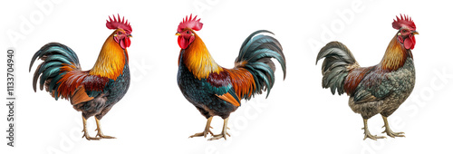 Colorful Roosters on Transparent Background