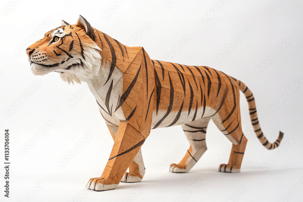 Naklejka premium origami adorable royal bengal tiger in kawaii style - generated by ai