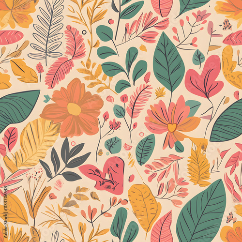floral flower and leaf elements modern doodle illustrator seamless pattern for wallpaper or background