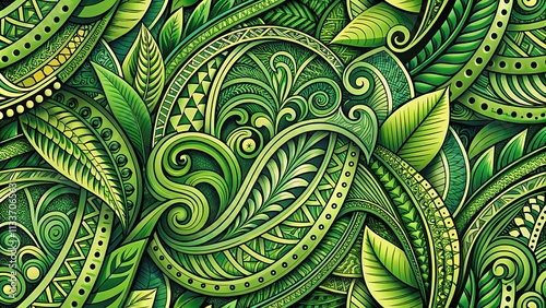 Polynesian Maori Pattern Wallpaper Tile Tattoo Design Wave Tribal Green photo