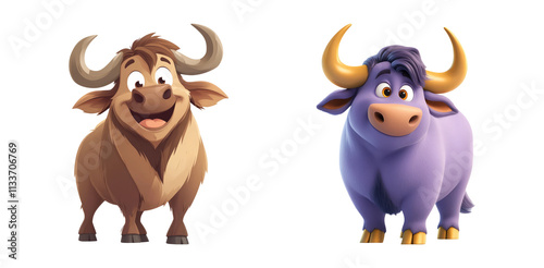 Cartoon Buffalos on Transparent Background