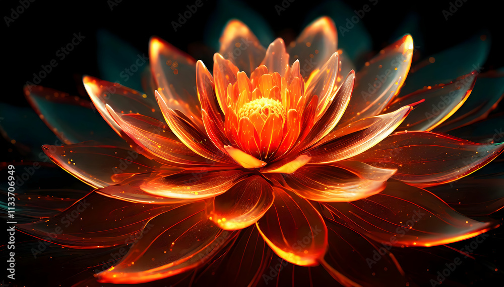 Abstract realistic illustration of neon light featuring orange and red flower on black color. Abstract realistic illustration of neon light featuring orange and red flower on black color.