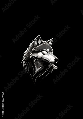 A sleek black wolf illustration with white outlines, abstracted into elegant curves and sharp angles for a dynamic and striking design on a black background. photo