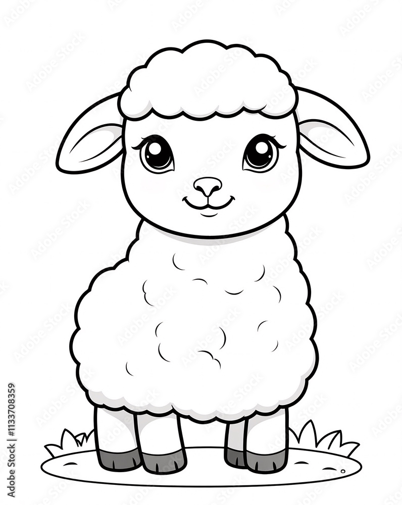 Relaxing Baby Sheep Line Art Illustrations for Kids Stress Relief ColoringColoring Page Design Book Cover for Kids