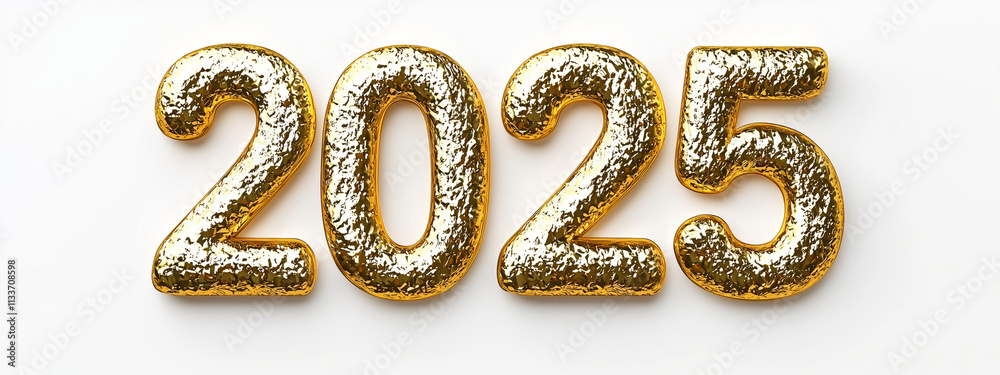 Golden 3D text 2025 in perspective, displayed on white background. Golden 3D text 2025 in perspective, displayed on white background.