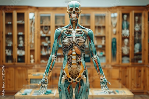 Muscular Man with Arms Spread Out in a Powerful Pose