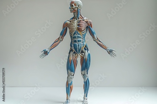 Muscular Man with Arms Spread Out in a Powerful Pose