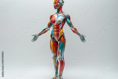 Muscular Man with Arms Spread Out in a Powerful Pose