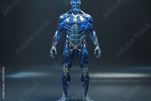 Muscular Man with Arms Spread Out in a Powerful Pose