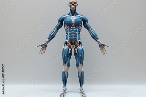 Muscular Man with Arms Spread Out in a Powerful Pose