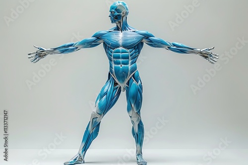 Muscular Man with Arms Spread Out in a Powerful Pose