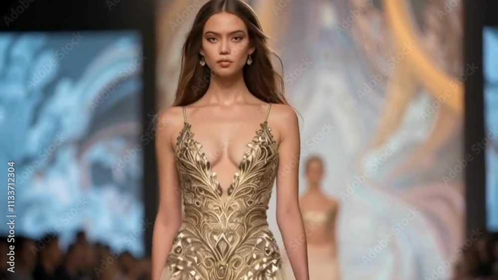 A glamorous black haired fashion model runway slay, catwalk, high fashion, generative AI A glamorous black haired fashion model runway slay, catwalk, high fashion, generative AI