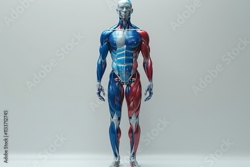 Muscular Man with Arms Spread Out in a Powerful Pose