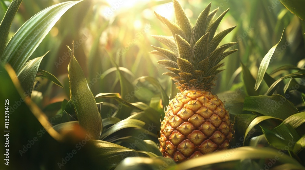 Obraz premium Fresh and Juicy Pineapple Surrounded by Lush Green Leaves