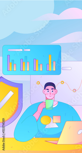 Business network security character flat vector concept operation hand drawn illustration
