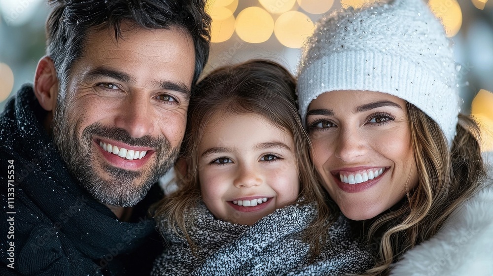 Cheerful Family of Three Embracing and Smiling Happily in a Snowy Winter Outdoor Setting Exuding Pure Joy and Heartwarming Festive Cheer Cheerful Family of Three Embracing and Smiling Happily in a Snowy Winter Outdoor Setting Exuding Pure Joy and Heartwarming Festive Cheer