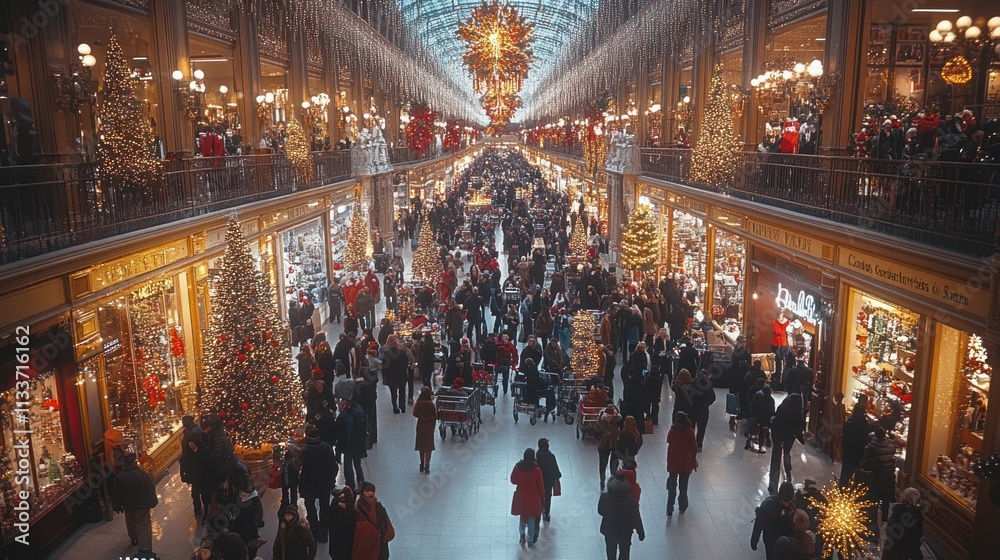 Obraz premium Christmas Shopping in a Grand European Mall
