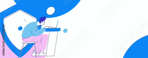 Business network security character flat vector concept operation hand drawn illustration
