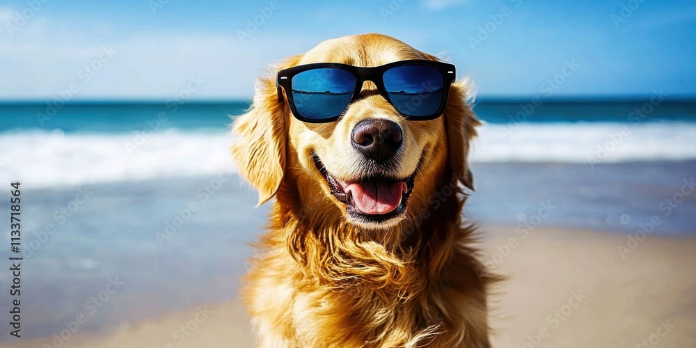 This beach-loving golden retriever showcases its cool attitude in shades.