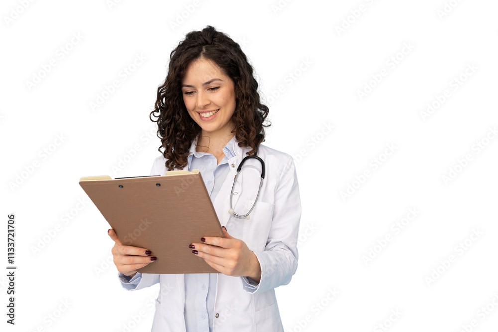 Latina female doctor standing confidently in her white coat Latina female doctor standing confidently in her white coat
