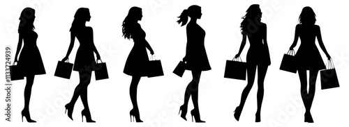 Elegant Female Silhouettes with Shopping Bags
