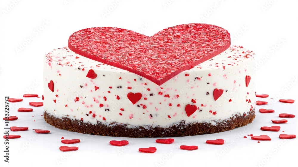 Heart-Shaped Cake with Red Sprinkles on a White Background Heart-Shaped Cake with Red Sprinkles on a White Background