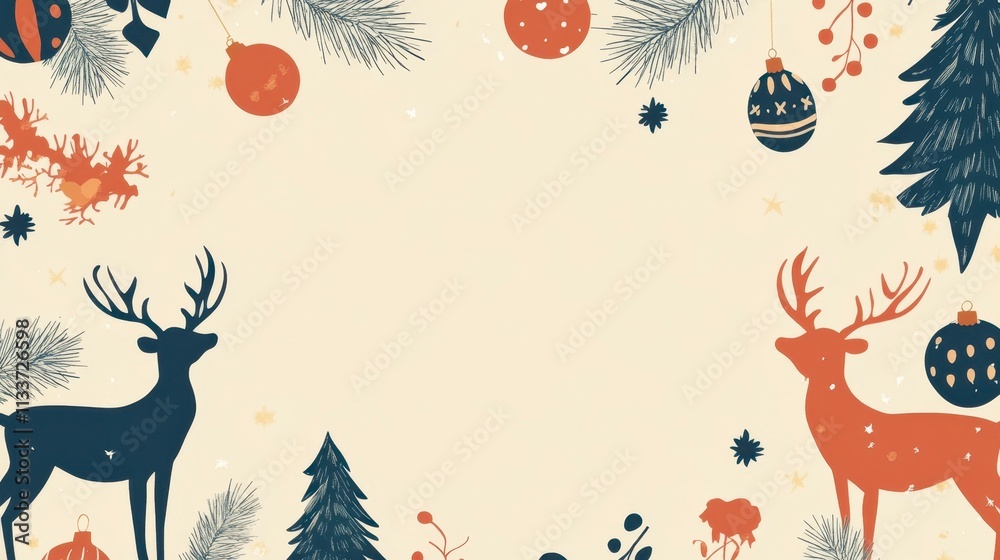 Obraz premium Festive Minimalist Reindeer Christmas Card Design