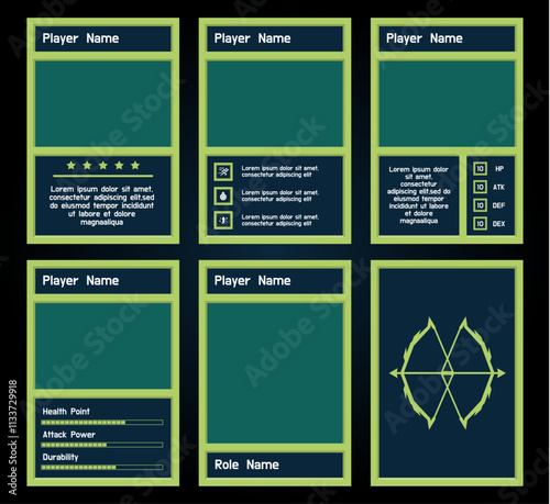 nature themed card game template with green color and arrows symbolizing the bond of archers. card template, border template, full set card