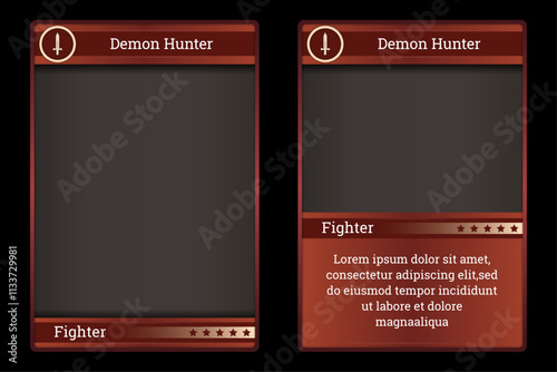 medieval themed card game template with red color symbolizing a brave warrior. card template, border template