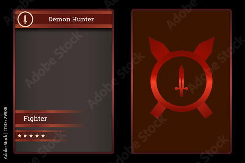 medieval themed card game template with red color symbolizing a brave warrior. card template, border template