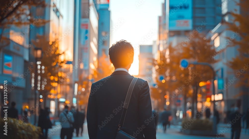 A man in a suit is walking down a city street with a briefcase. The scene is bustling with activity, with several other people walking around him. The atmosphere is busy and energetic A man in a suit is walking down a city street with a briefcase. The scene is bustling with activity, with several other people walking around him. The atmosphere is busy and energetic
