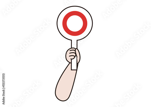 〇のプラカードを持った手